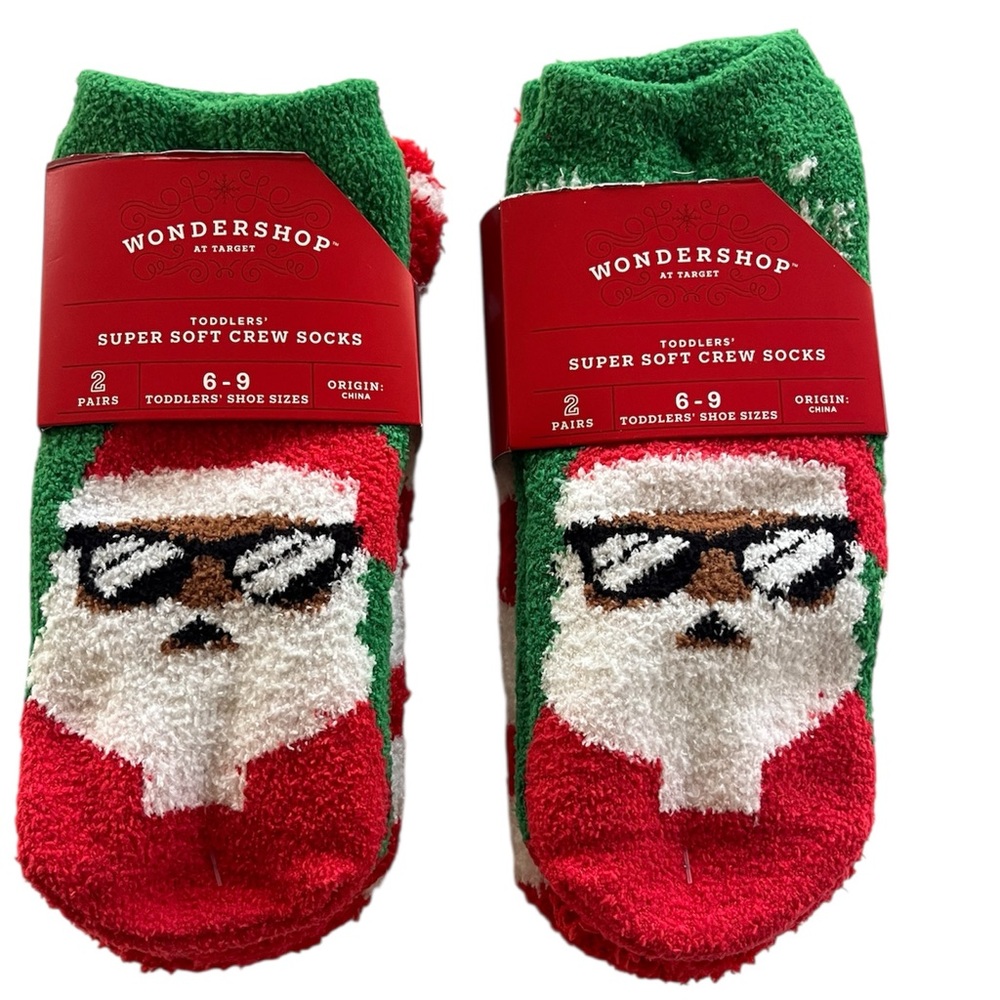 Wondershop Toddler Santa Christmas Crew Socks 2 packs 4 total Shoe size 6-9